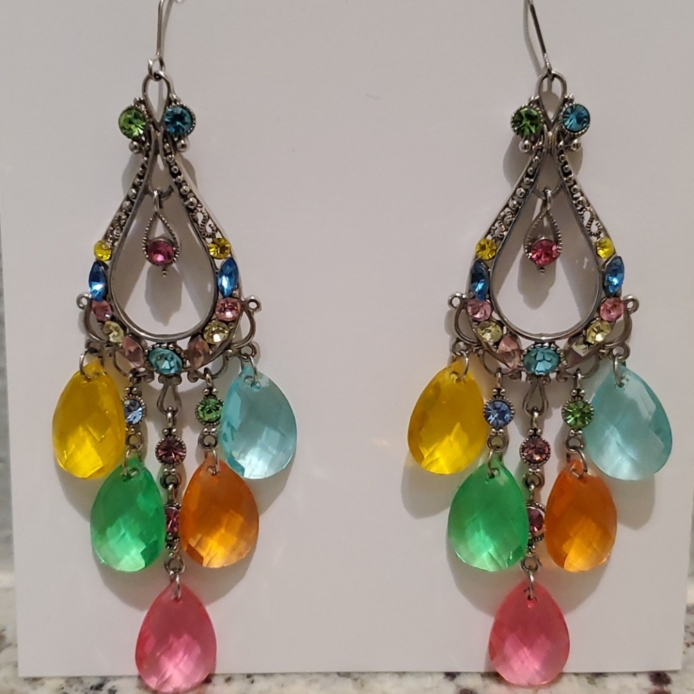 Multi Color Stone Pierced Earings